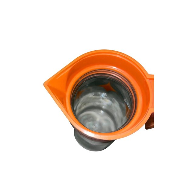 Vintage Anchor Hocking Juice Pitcher 1 Qt MCM Atomic Starburst Orange Lid Used - Picture 12 of 14